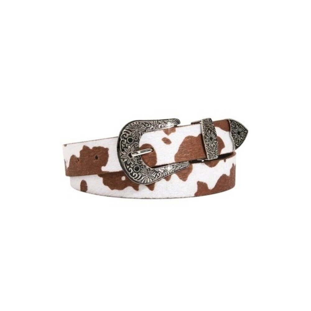 Cow Print Belt Western Style Ornate Buckle Women's Fashion 40 inches